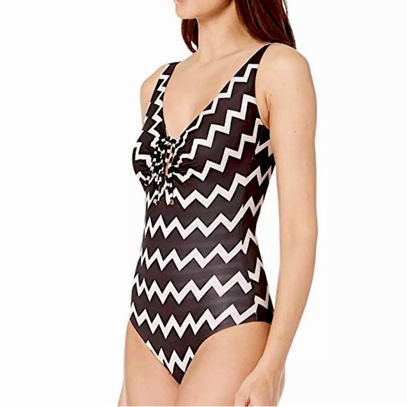 Stella McCartney Drawstring Tunnels Chevron One Piece - Picture 2 of 16